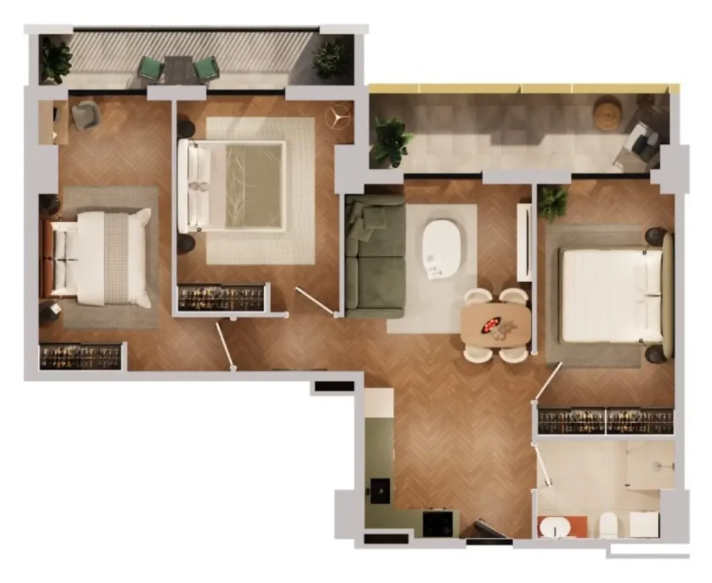 Просторная трешка для большой семьи 98.45 м² в