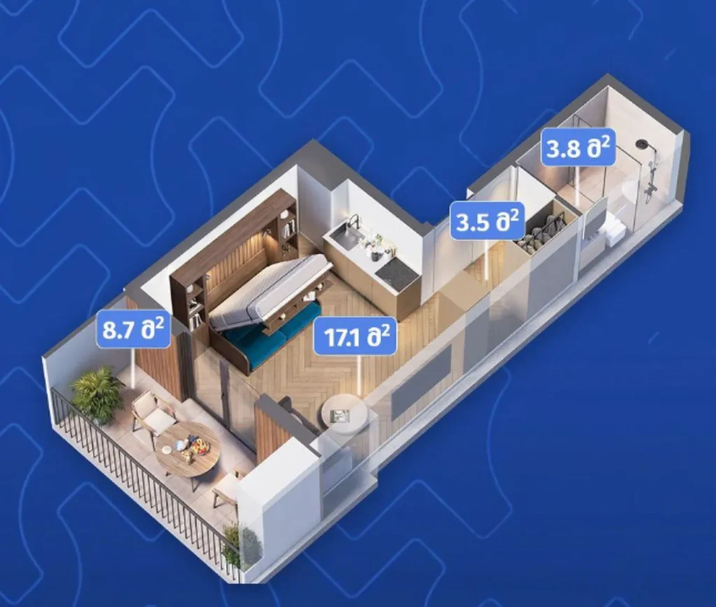 Elegante trilocale dal design personalizzato di 82,3 m² a