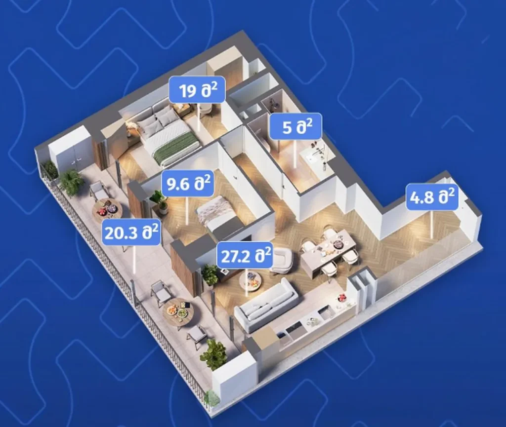 Appartement familial de deux pièces avec dressing, d'une superficie de 87,5 m², situé à