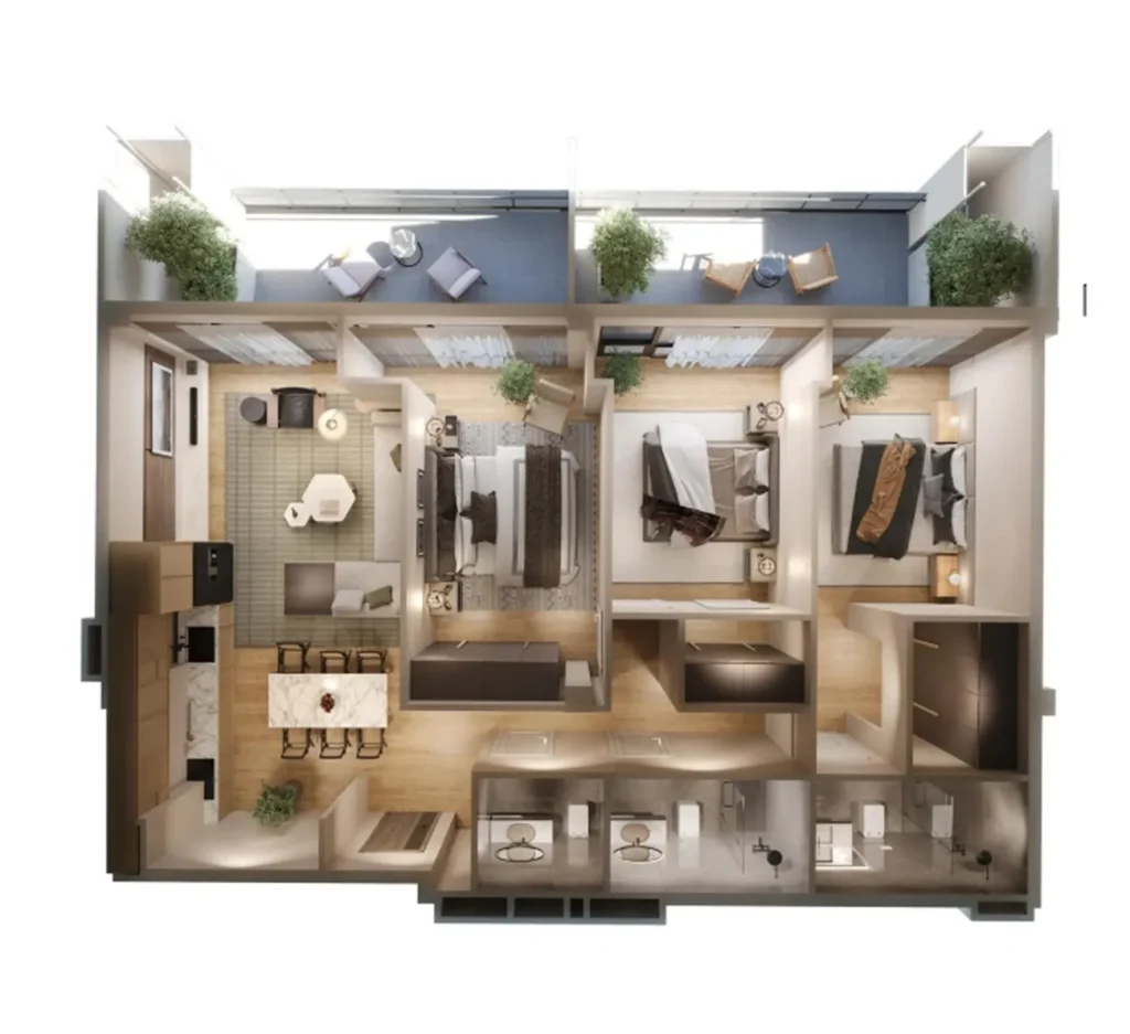 Luxuriöse Dreizimmerwohnung mit Panoramablick, 151,3 m² in