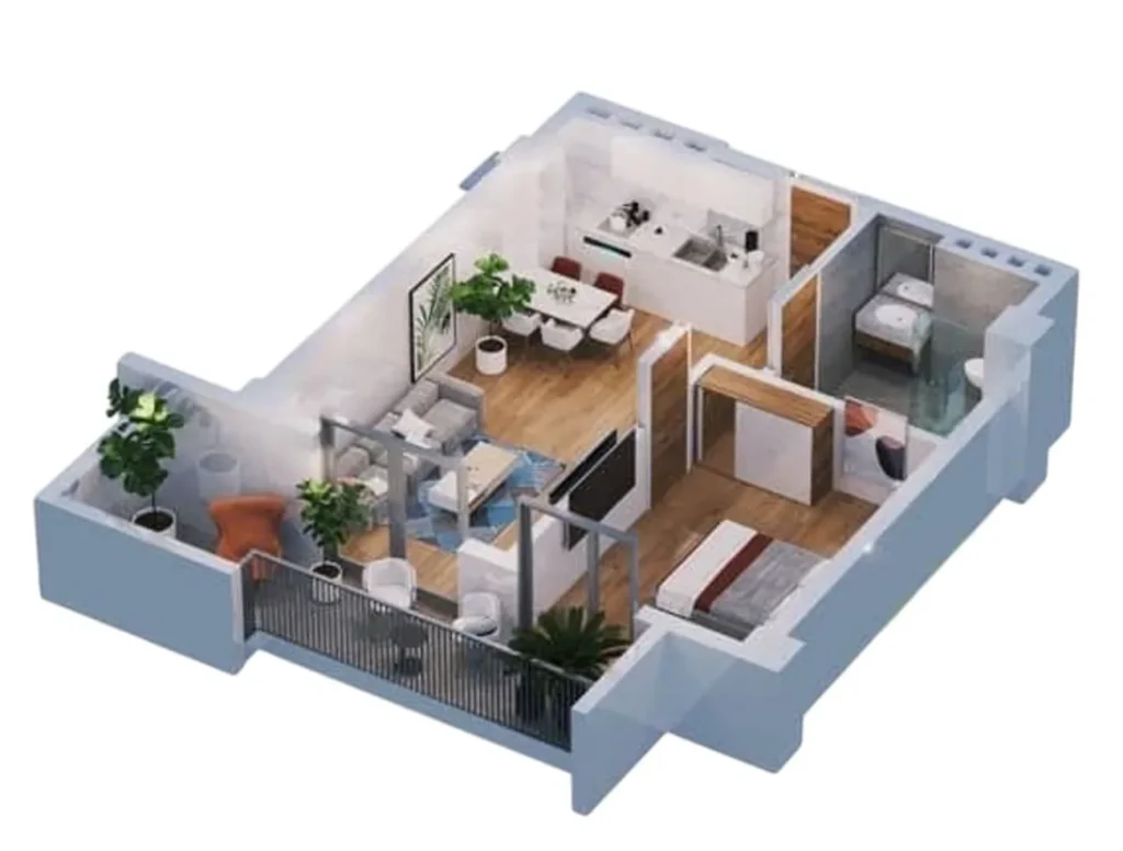 52 m²'lik, balkonlu, konforlu tek odalı daire,