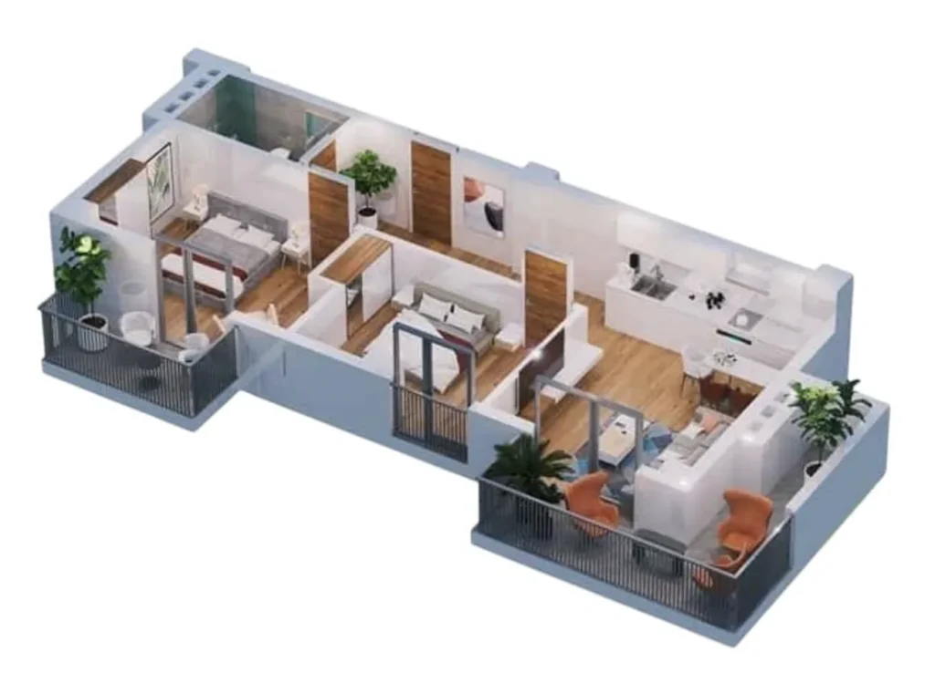 Gelişmiş bir semtte bulunan 73,4 m²'lik konforlu iki odalı daire
