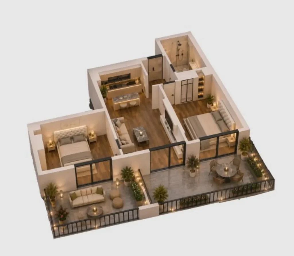 53,2 m²'lik, balkonlu, aydınlık tek odalı daire,