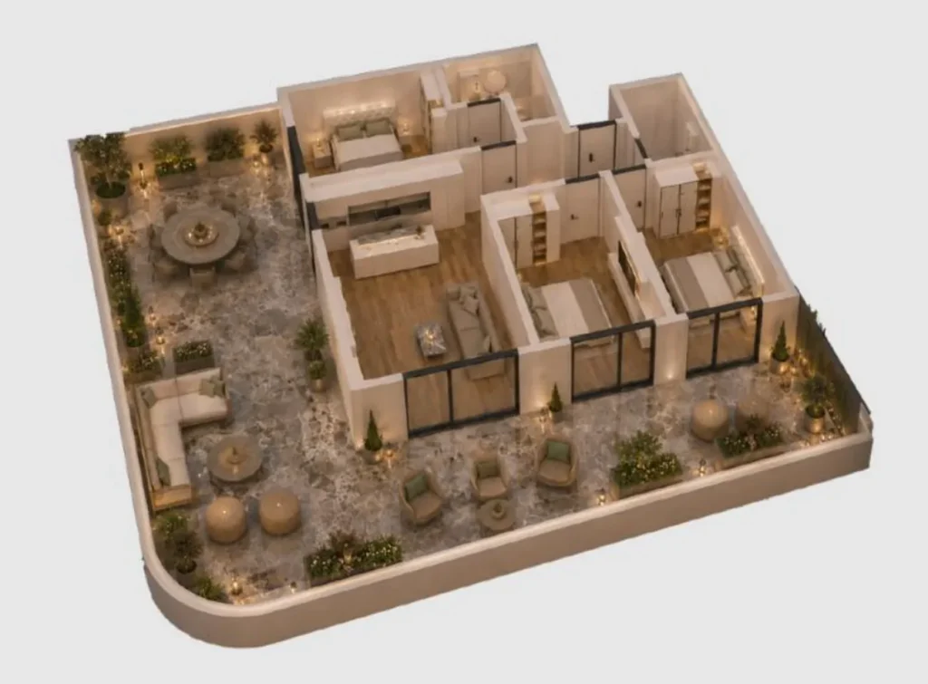 221 m²'lik, balkonlu konforlu iki odalı daire,