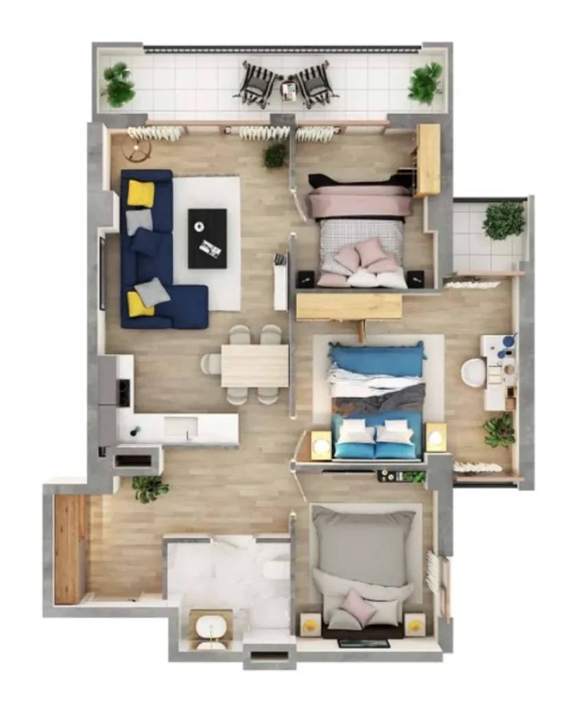 Saburtalo’da 3 odalı, iyi tasarlanmış bir daire, 65,5 m²