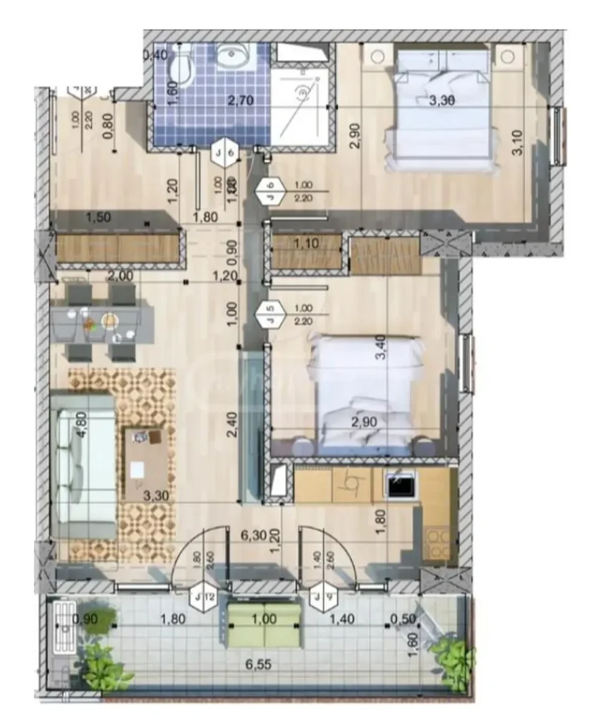 Gelişmiş bir semtte bulunan 55 m²'lik aydınlık tek odalı daire,