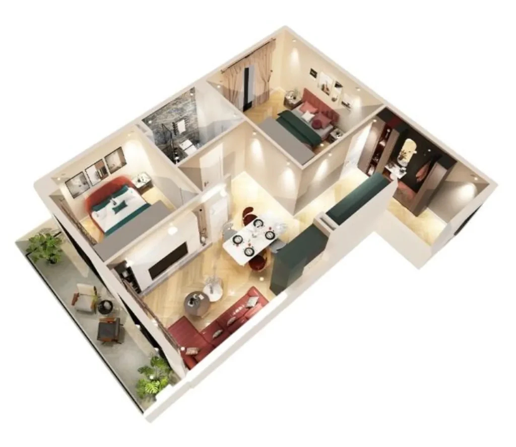 49,3 m²'lik aydınlık tek odalı daire,