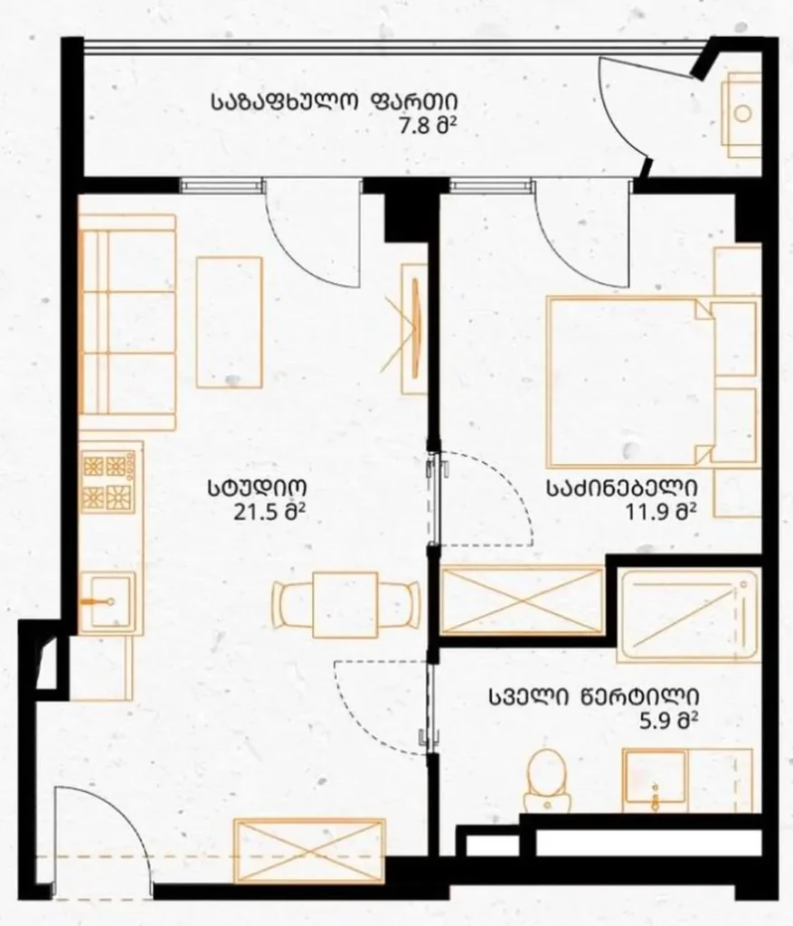 47,7 m²'lik, balkonlu, kullanışlı tek odalı daire,