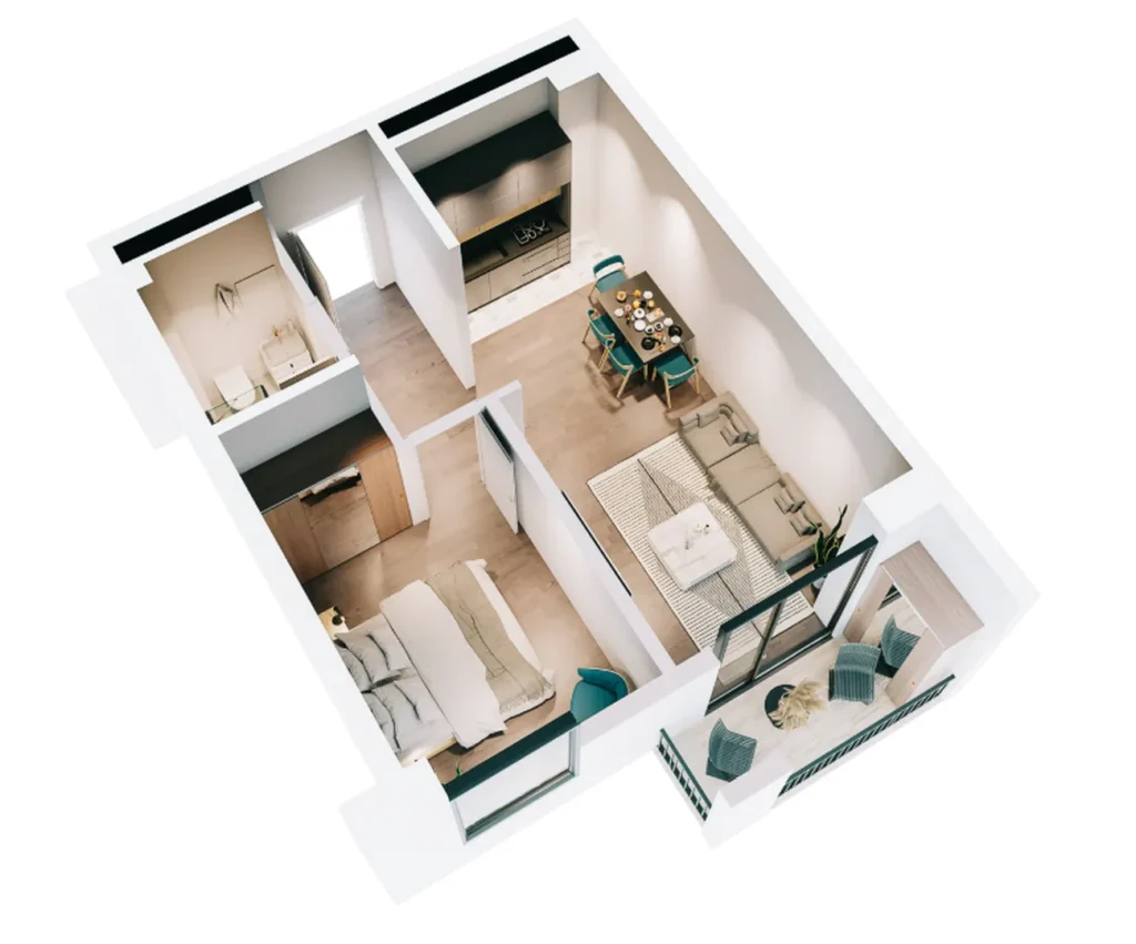 Práctico piso de una habitación de 47 m² en