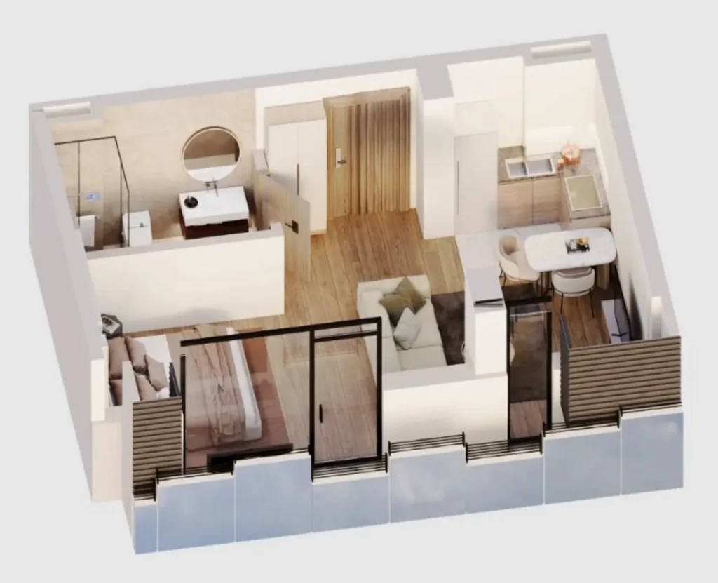 Monolocale minimalista di 26,8 m² a