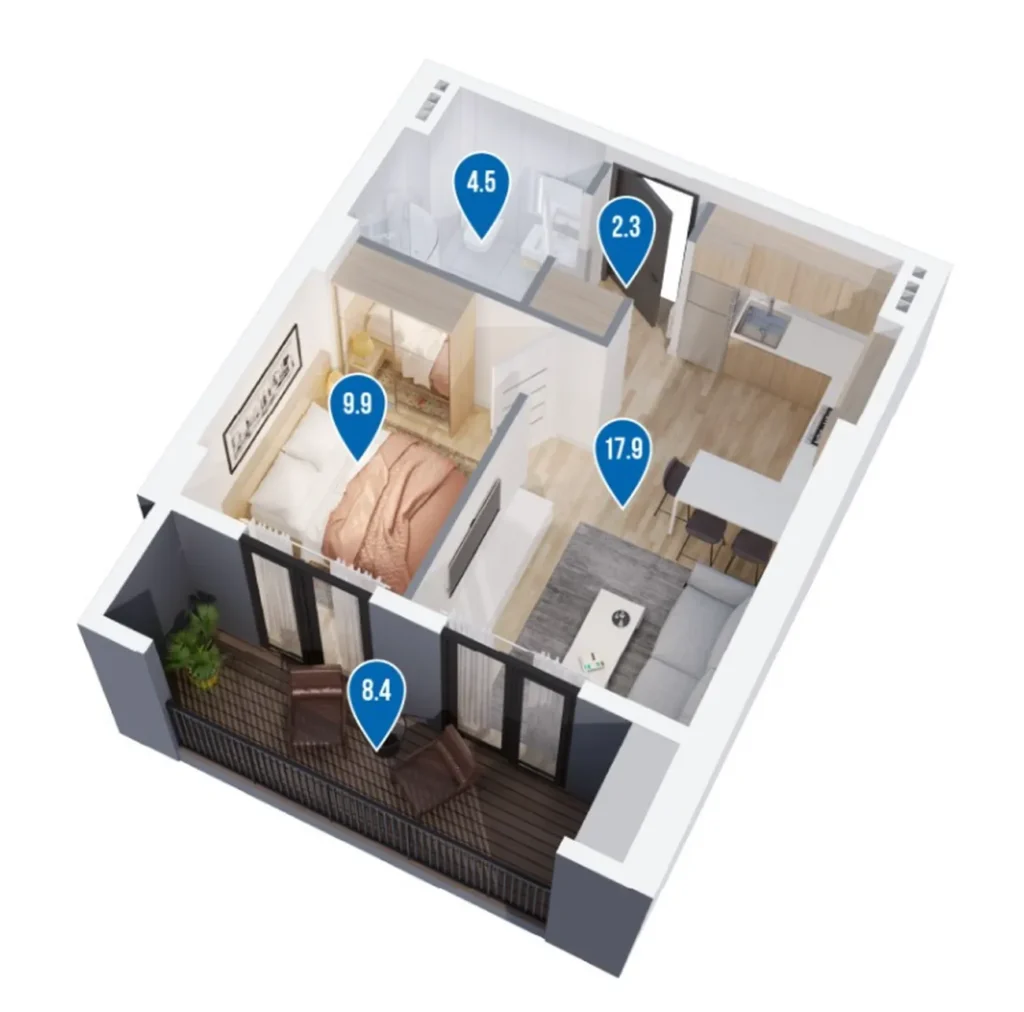 Un sencillo piso de una habitación de 43,8 m² en