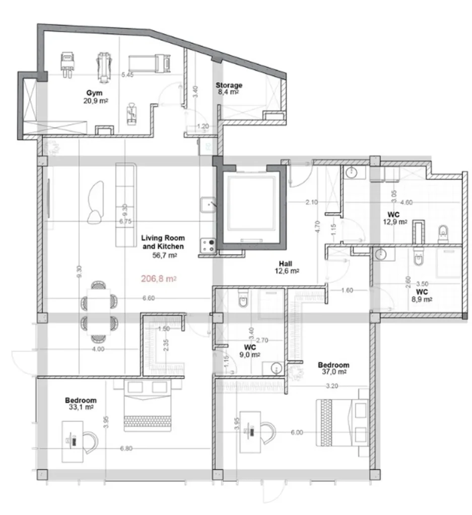 Exkluzivní čtyřpokojová rezidence o rozloze 213,6 m² v