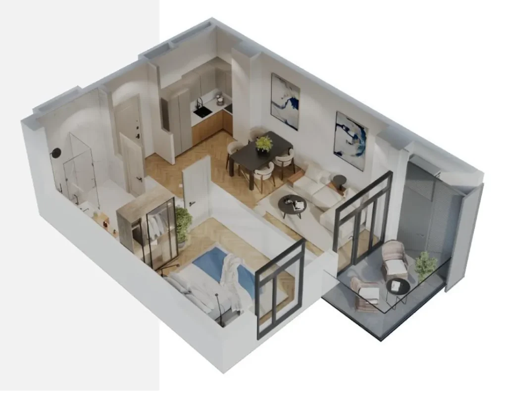 A bright one-bedroom flat with a balcony, 47.9 m², in