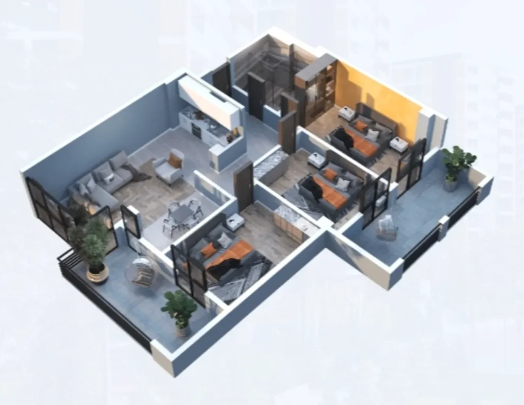 Семейная трешка с панорамным видом 120.8 м² в