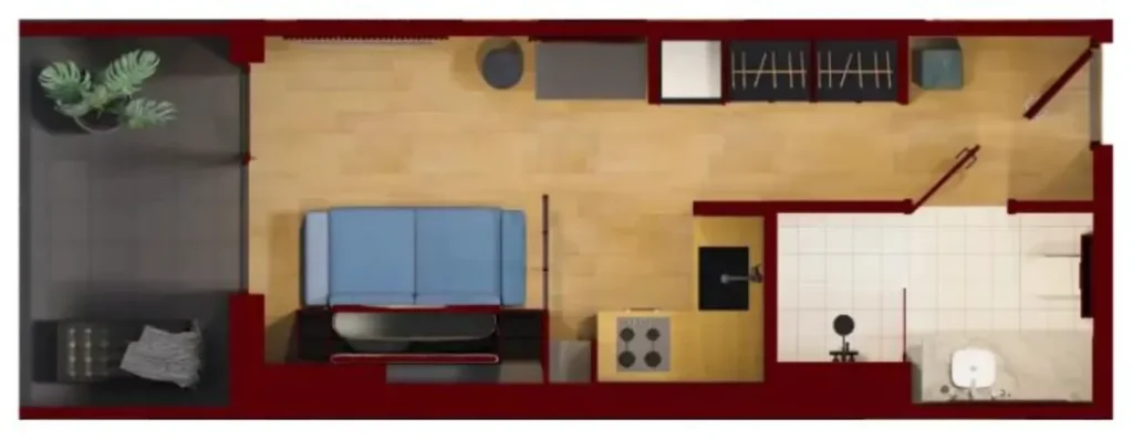 Minimalistyczne studio o powierzchni 30,7 m² w