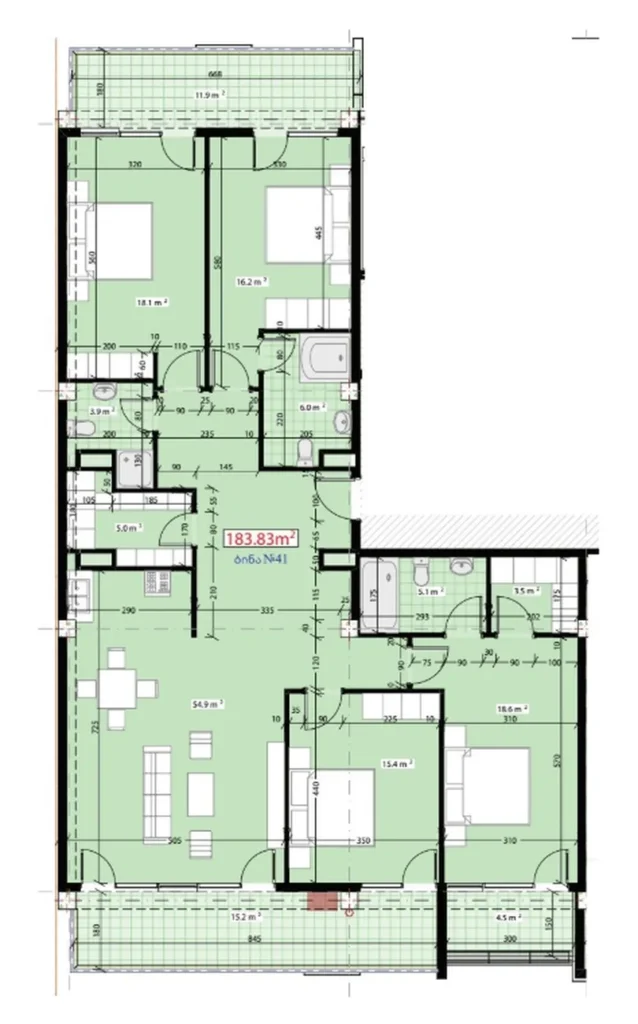 183,83 m²'lik terasa sahip seçkin konut,