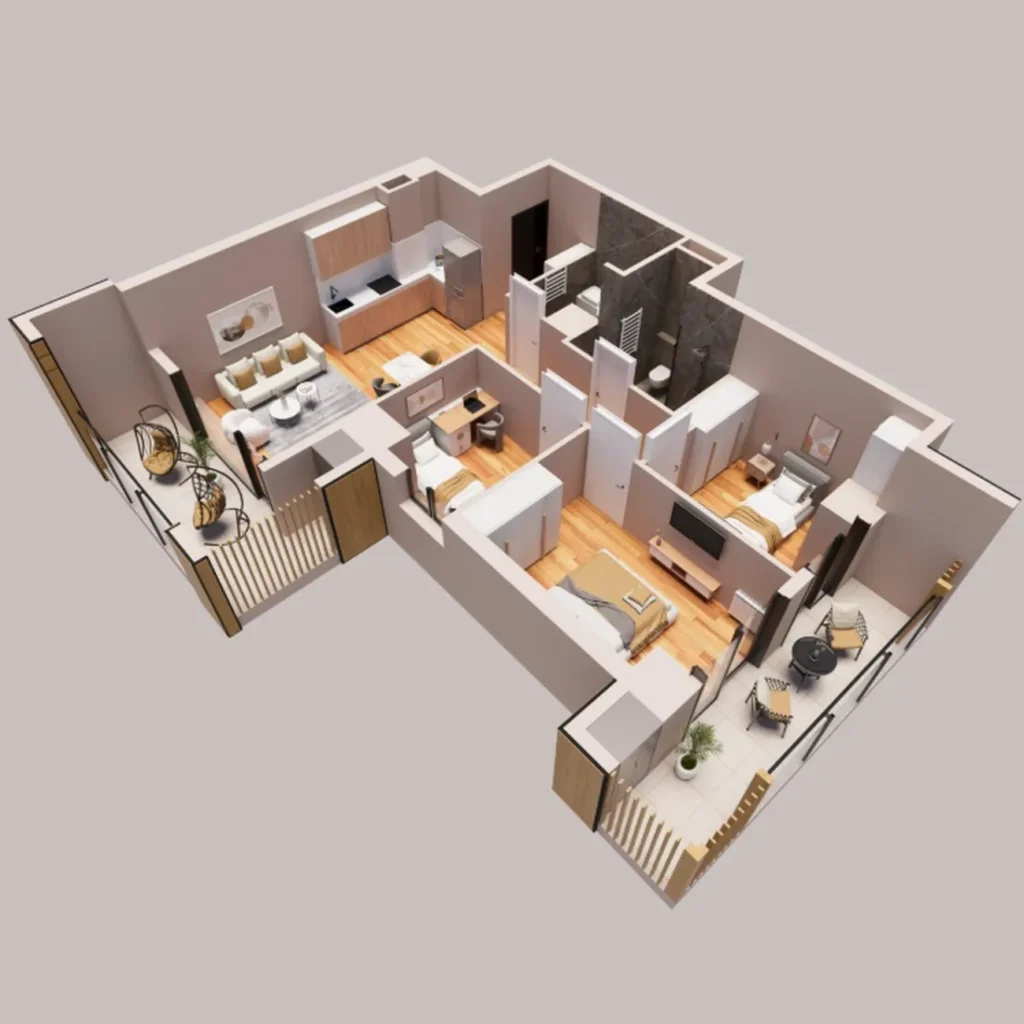 Просторная трешка 89.5 м² в