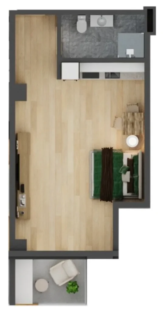 Практичная студия с балконом 38.6 м² в
