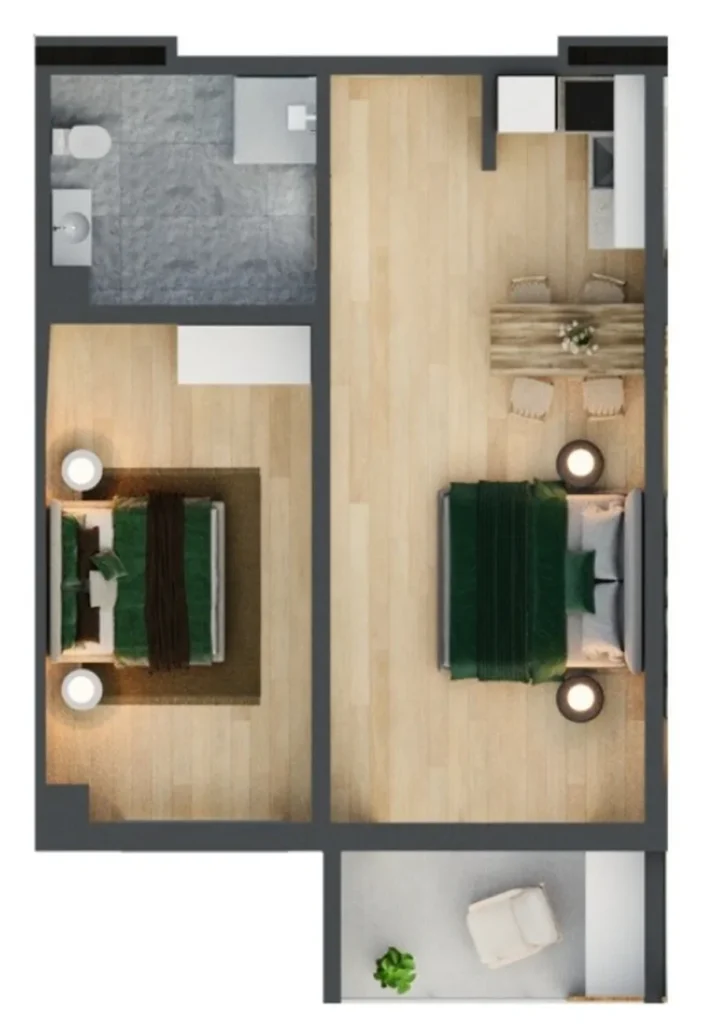Практичная студия с балконом 37.5 м² в