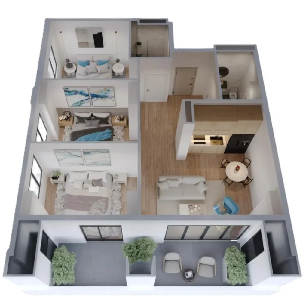 Appartement ergonomique de trois pièces à Vake, d'une superficie de 97,6 m², situé à