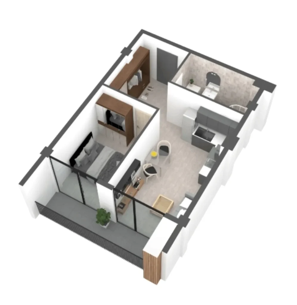 49 m²'lik terası olan devasa tek odalı daire,