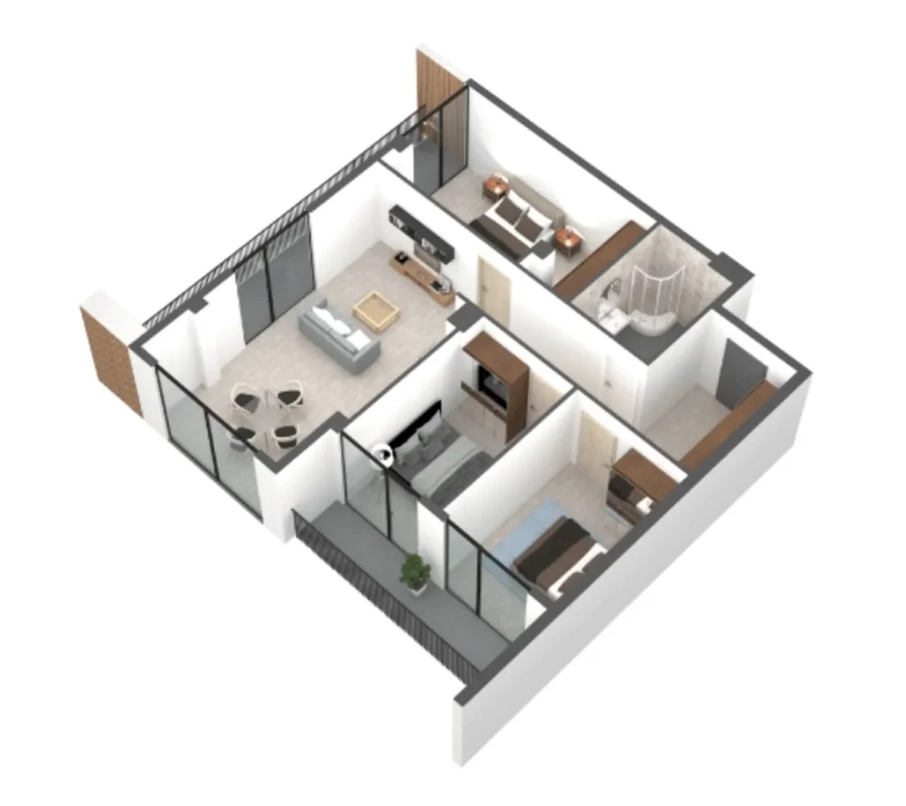 50,8 m²'lik işlevsel 2 odalı daire,
