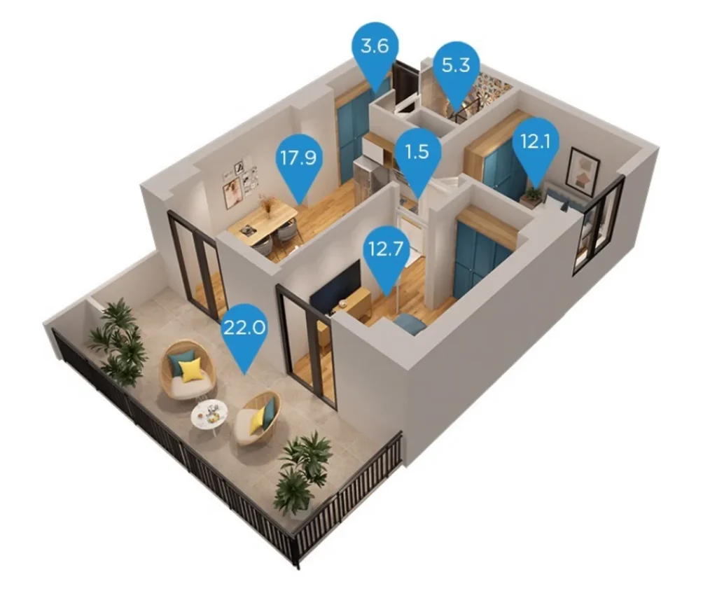 Prostorný dvoupokojový byt o rozloze 75,6 m² v