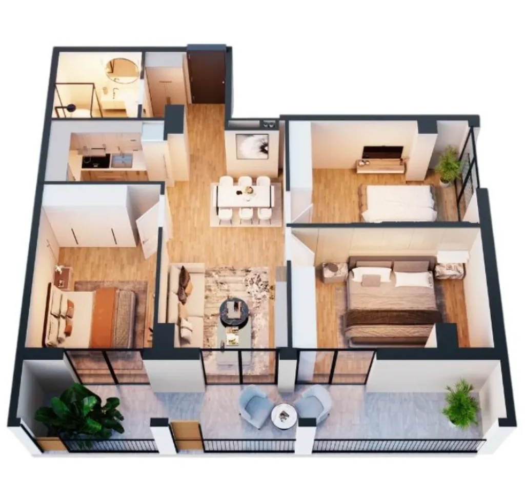 Просторная трёхкомнатная квартира 91.1 м² в