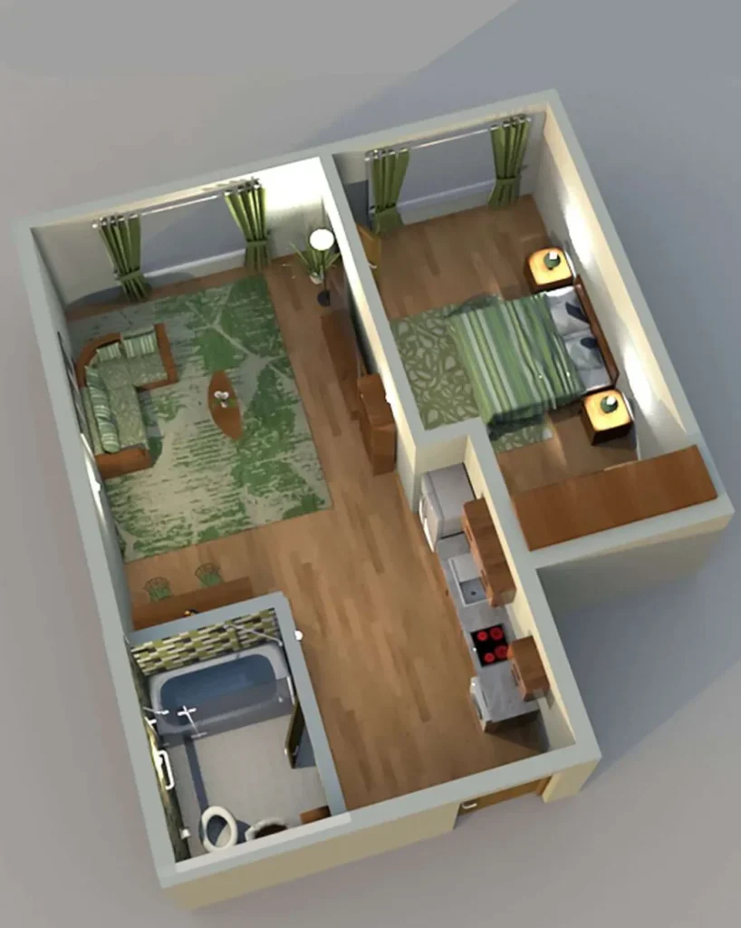 37,95 m²'lik şirin tek odalı daire,