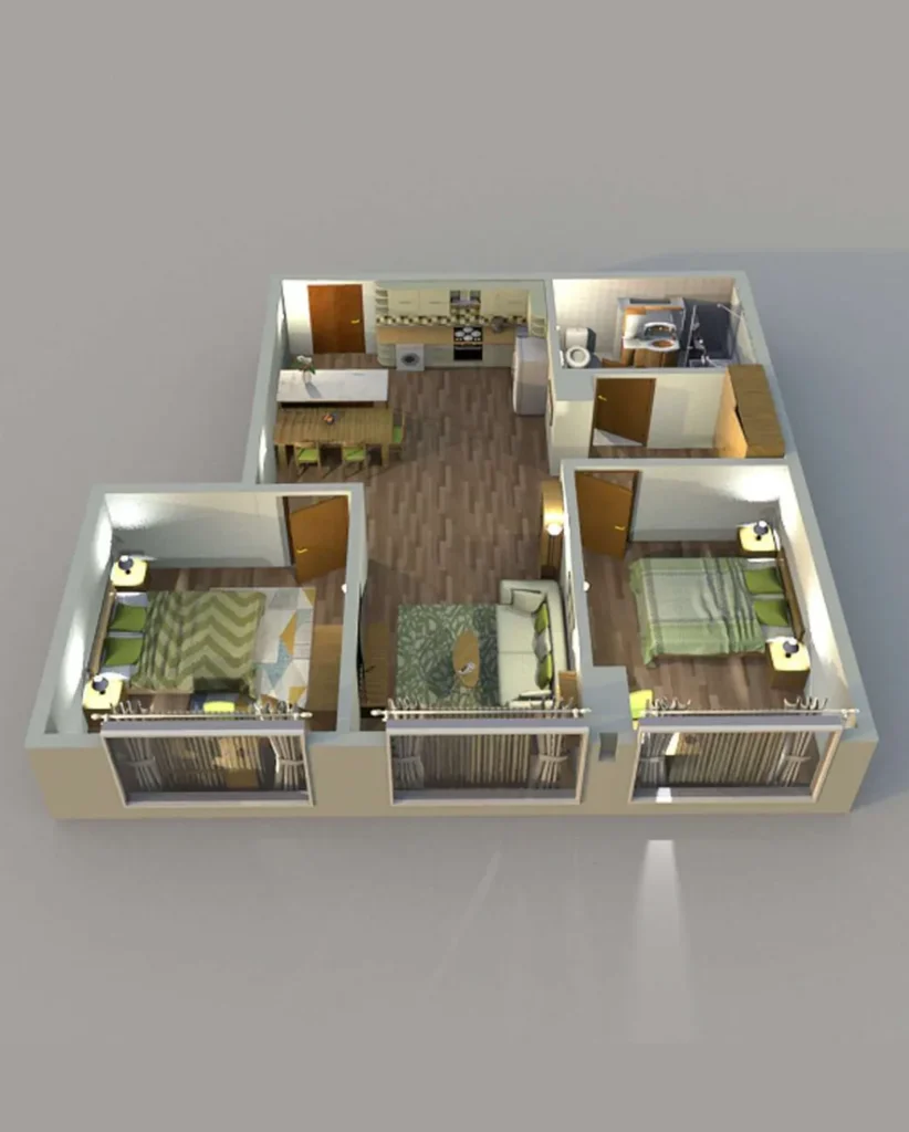 Isani’de 56,48 m²’lik kullanışlı iki odalı daire