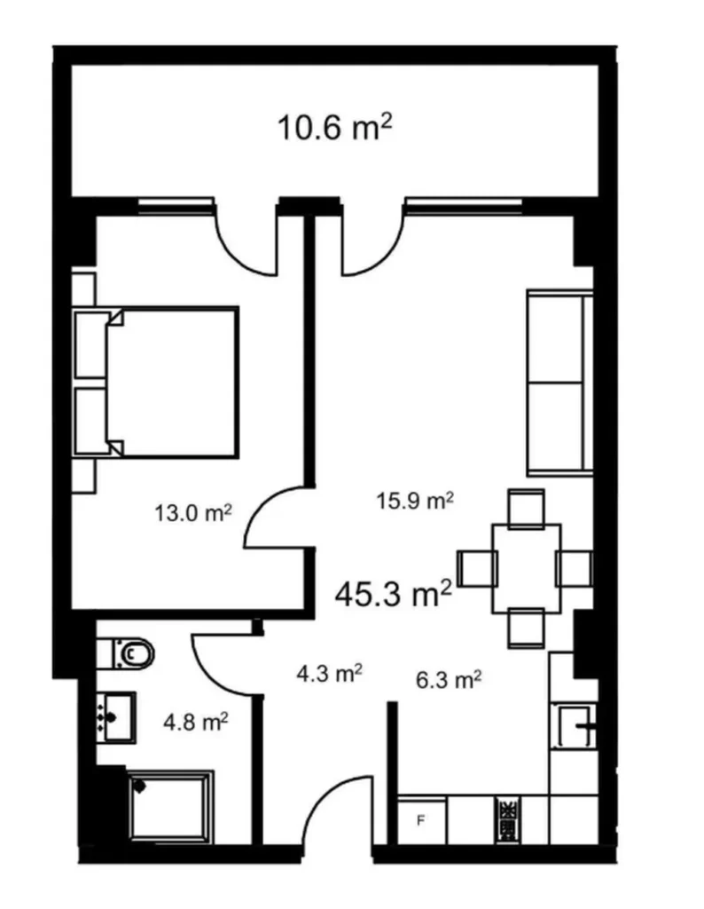 Светлая однушка в Глдани 56.1 м² в