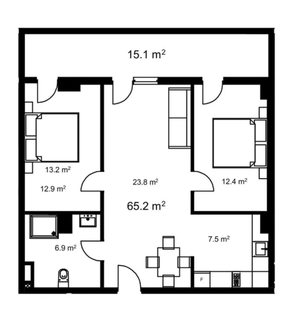 Комфортная и просторная 2-комнатная квартира 81.1 м² в