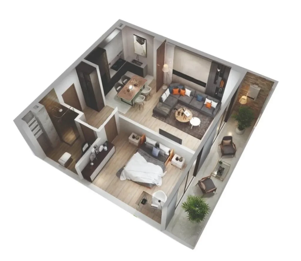 81,1 m²'lik konforlu ve ferah 2 odalı daire,