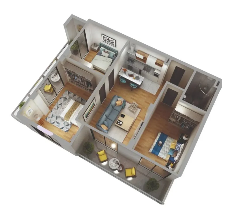 86,4 m²'lik konforlu 3 odalı daire,