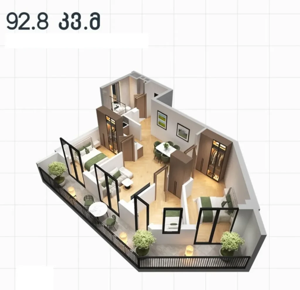 A comfortable and bright 1-bedroom flat measuring 55.1 m² in