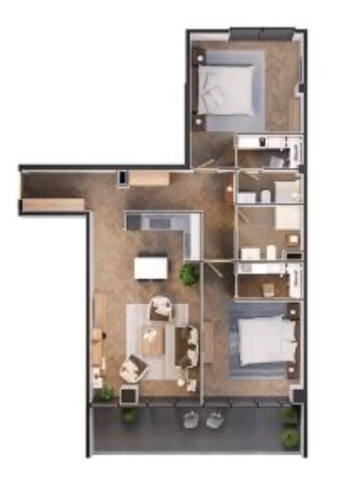 A luxury 3-room flat measuring 108.3 m² in