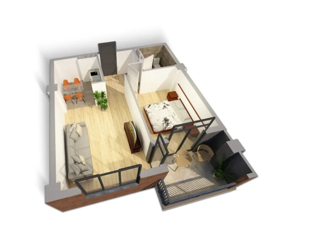 A compact one-bedroom flat with a view of the city, 49.6 m², in