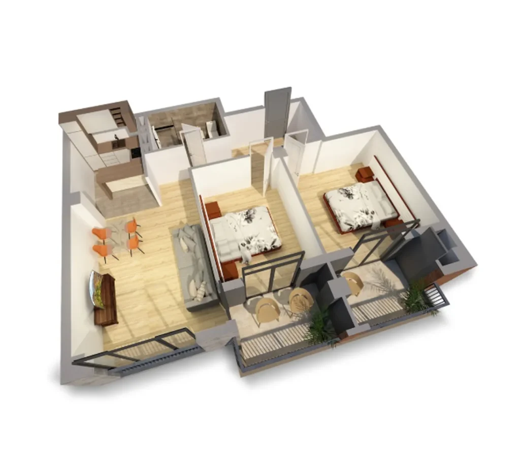 An ergonomic two-room flat with mountain views, 80.5 m², in