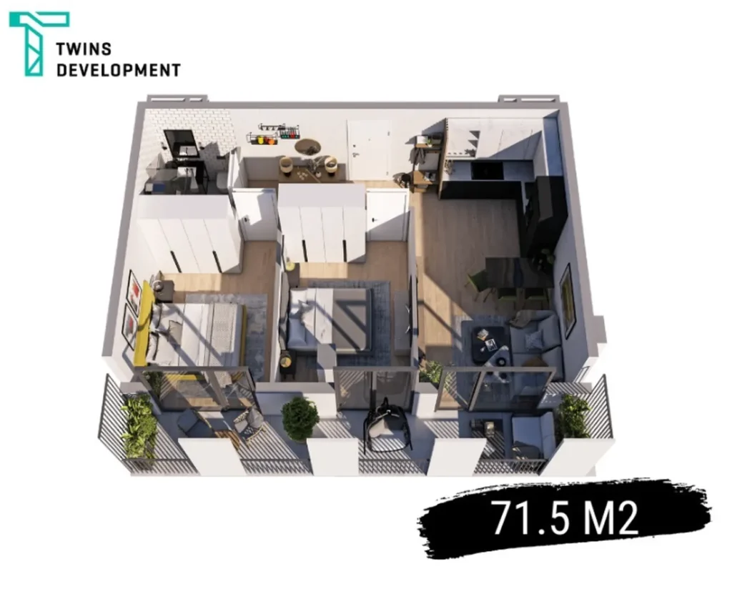 A cosy two-room flat for the whole family, 71.5 m², in