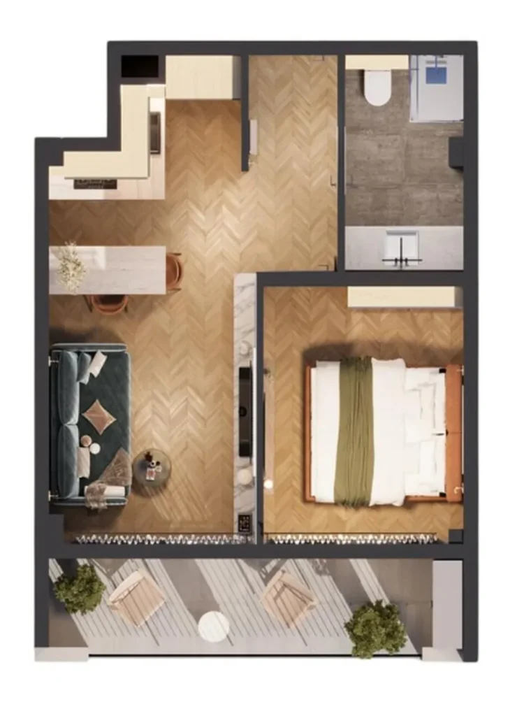 Pohodlný dvoupokojový byt pro celou rodinu o rozloze 42,3 m² v