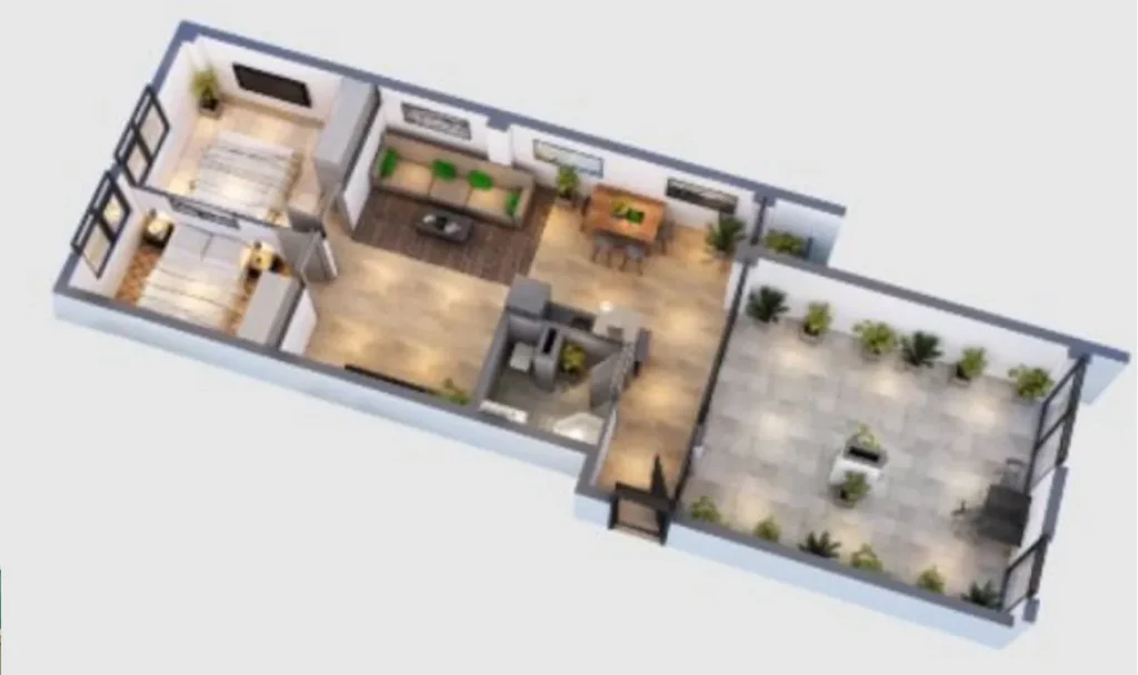 Stylový jednopokojový byt s výhledem na město o rozloze 42,4 m² v