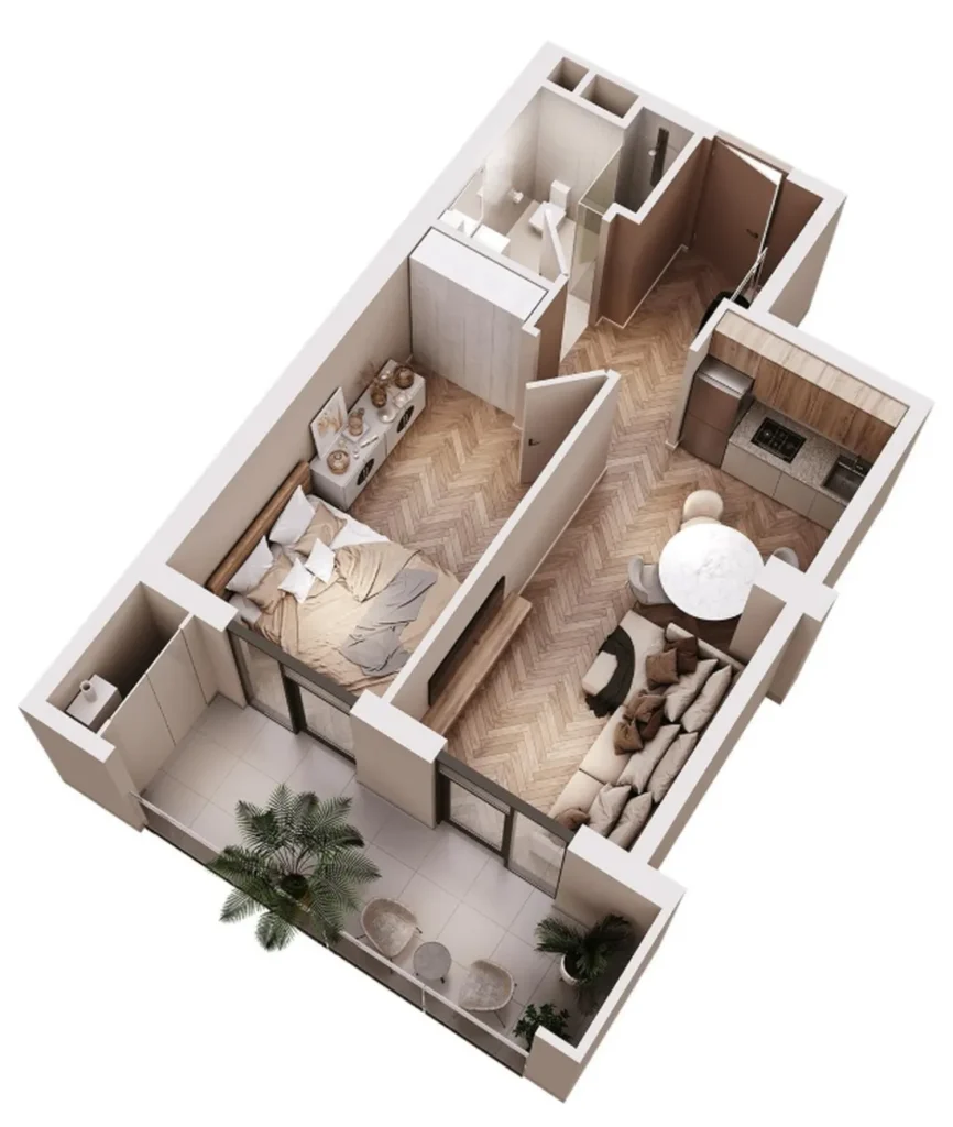 A bright one-bedroom flat, 50.5 m², in