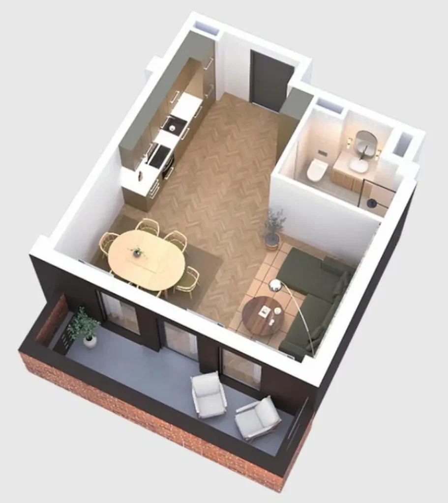 A stylish studio flat with mountain views, 39.4 m², in
