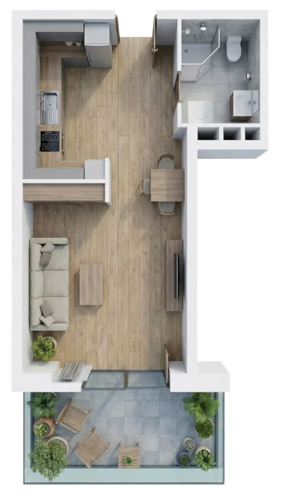 A stylish studio flat with city views, 32.1 m², in
