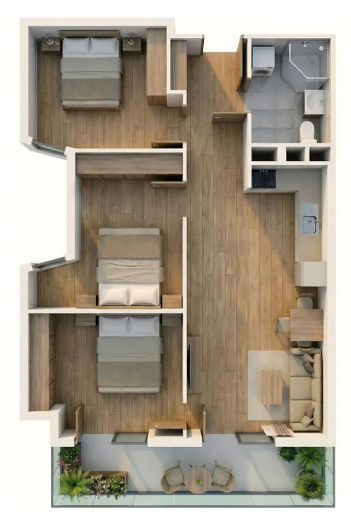 A cosy two-room flat with a balcony, 53.3 m², in