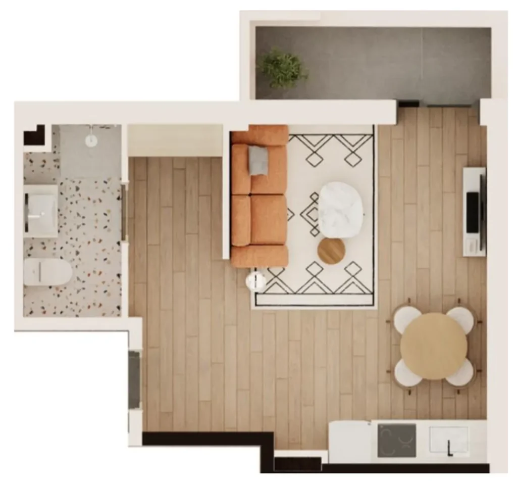 Lisi Gölü kıyısında 36,8 m²'lik şık stüdyo daire,