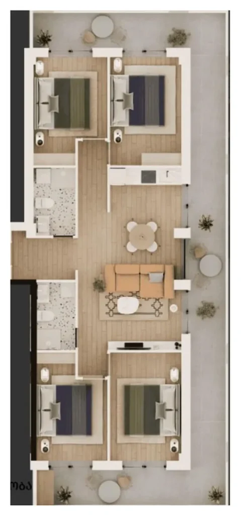 Göl manzaralı, 145,3 m²'lik dört odalı daire,