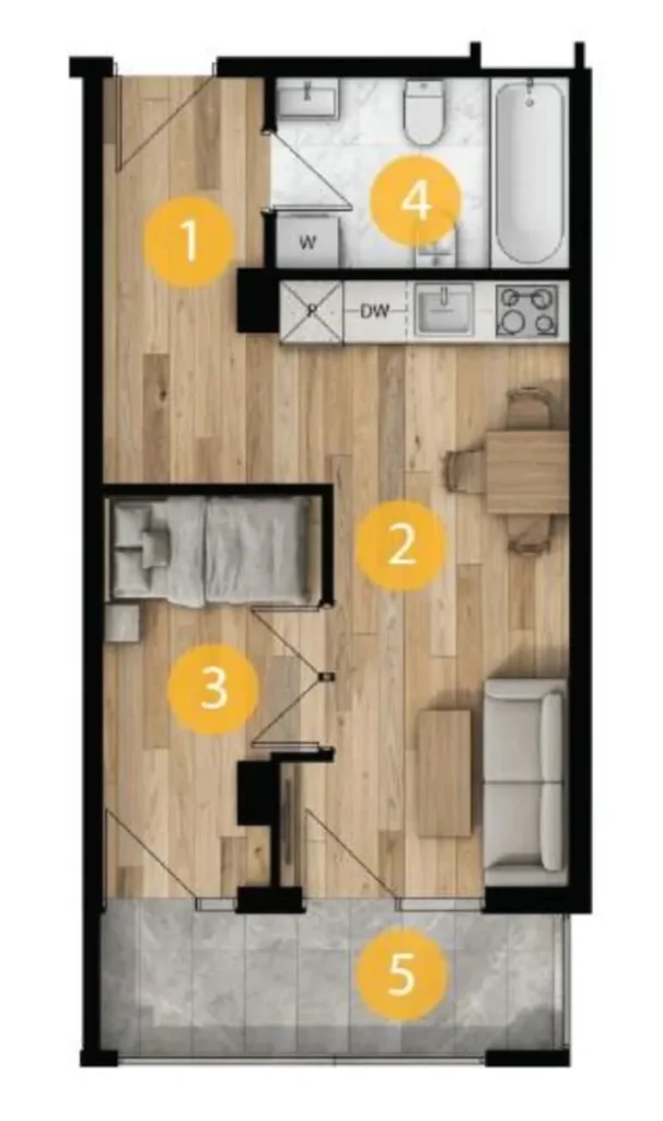 A cosy, modern-style one-bedroom flat, 42.5 m², in