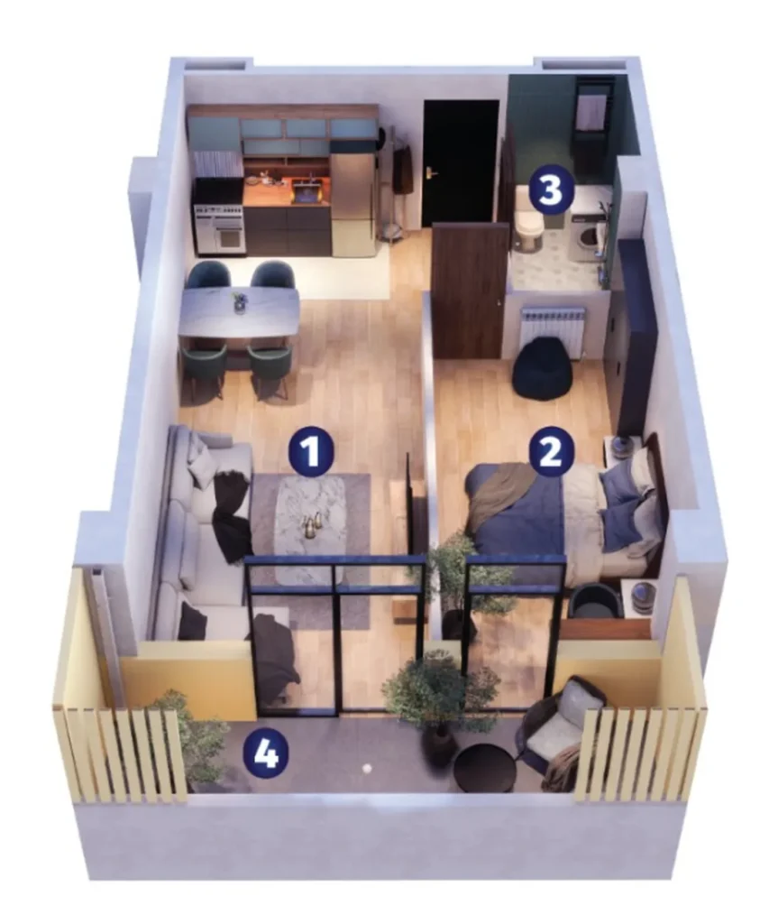 A bright one-bedroom flat with a balcony, 55.6 m², in