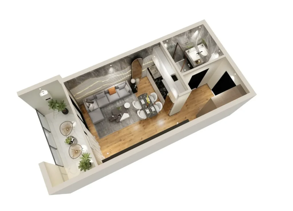 Впечатляющая 3-комнатная квартира 34.7 м² в